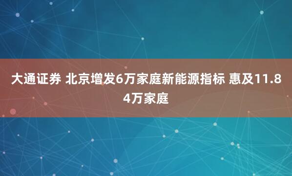 大通证券 北京增发6万家庭新能源指标 惠及11.84万家庭