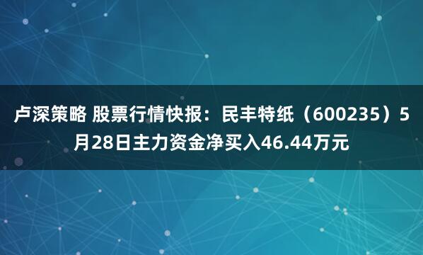 卢深策略 股票行情快报：民丰特纸（600235）5月28日主力资金净买入46.44万元