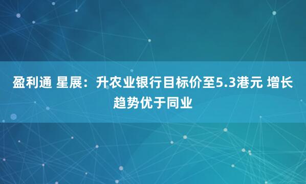 盈利通 星展：升农业银行目标价至5.3港元 增长趋势优于同业