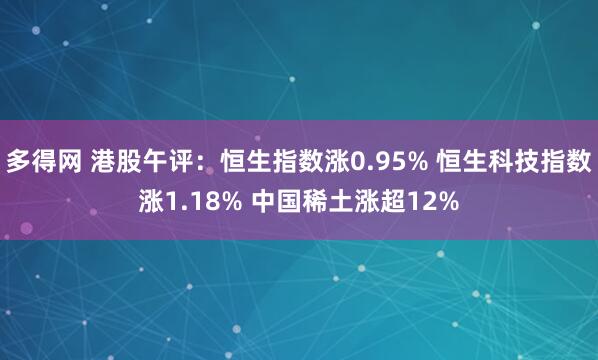 多得网 港股午评：恒生指数涨0.95% 恒生科技指数涨1.18% 中国稀土涨超12%